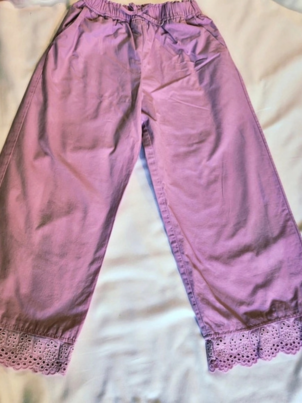 Zara Girls Pink Lace Hem Pants, Size 6-7